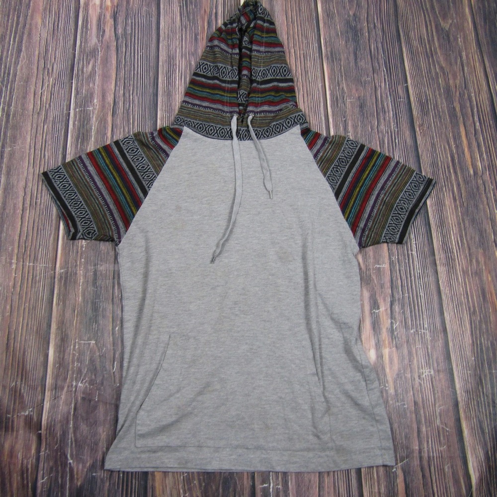 Earthbound Trading Co. Womens S Gray Hooded Tunic T Shirt Short Sleeve